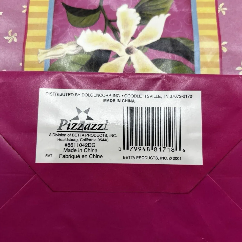 Vintage 2001 Pizzazz Floral Gift Bag Pink Blue Yellow Rope Handles Medium